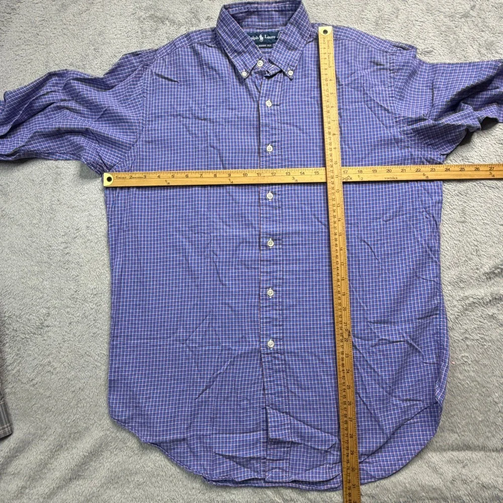 Ralph Lauren Mens Classic Fit Blue Red Plaid Button Down Shirt Medium Long Sleev